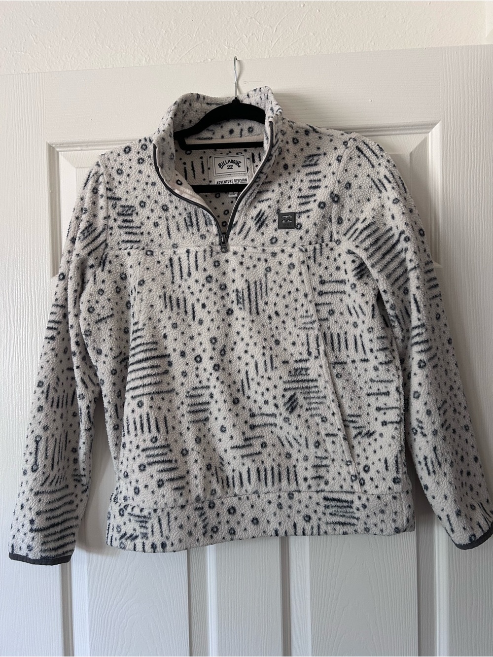 Billabong Zip-Up Fleece Pullover - Cream with Black Pattern